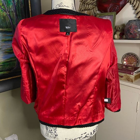 Basketweave black tweed 3/4 sleeve, red lining dinner jacket. Size L - Picture 11 of 11